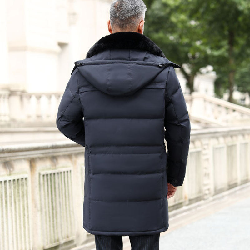 Men's Mid-Length Down Jacket with Removable Hood