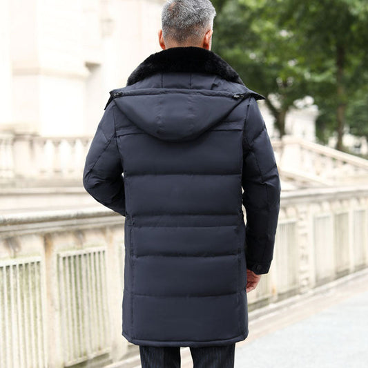 Men's Mid-Length Down Jacket with Removable Hood