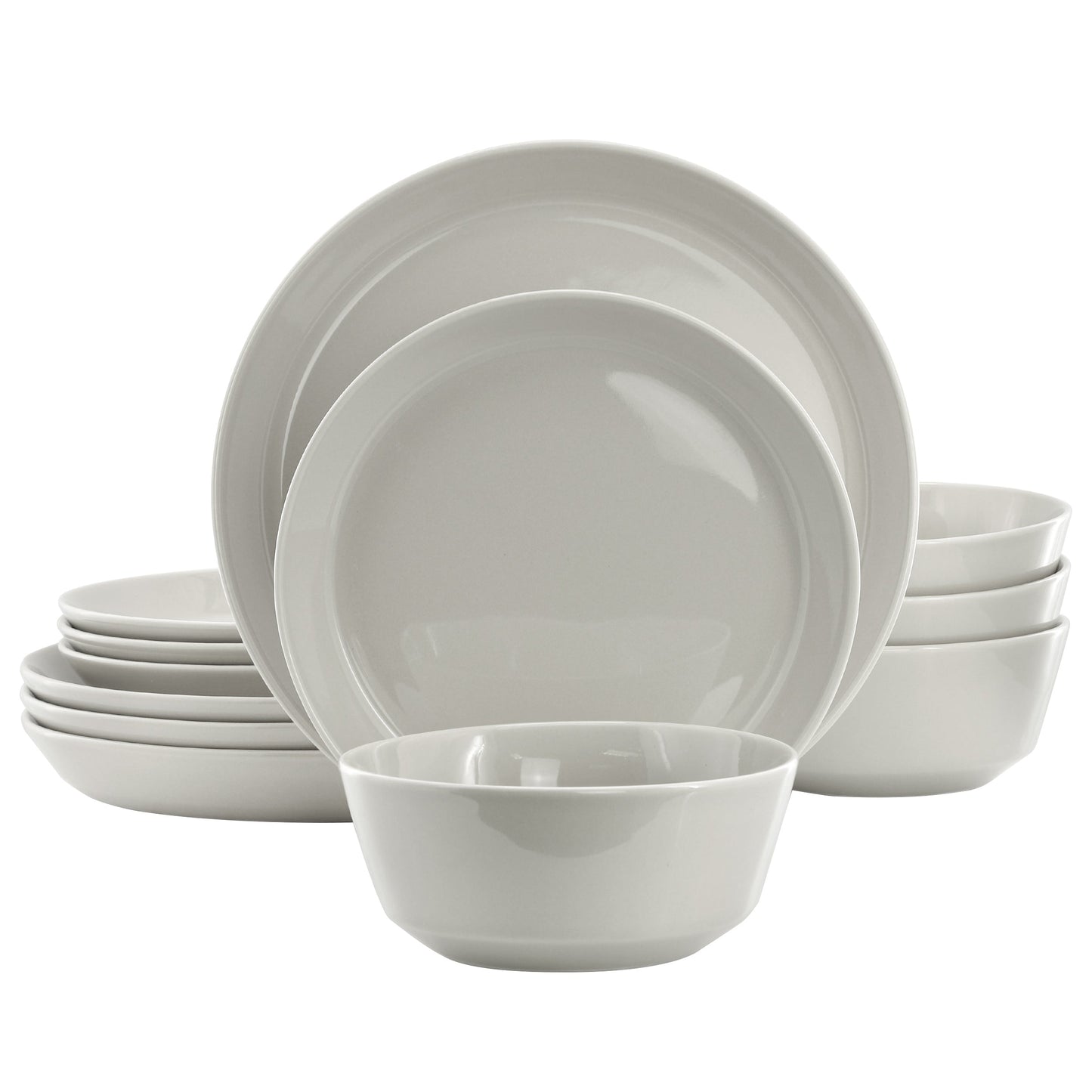 Gibson Elite Sunlit Mist 12 Piece Round Stoneware Dinnerware Set in Gray