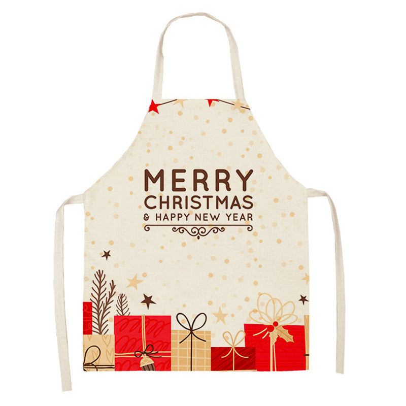 Christmas Deer Art Pattern Female Cleaning Home Cooking Kitchen Apron Chef Ear Cotton Linen