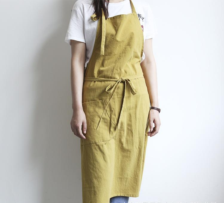 Solid Color Kitchen Apron Japanese Style Korean Style Sleeveless Multi-color Cotton And Linen