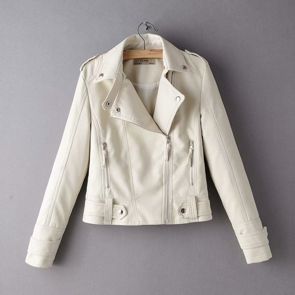 Women's Faux Leather Motorcycle Jacket - Short PU Biker Style Jacket for Women
