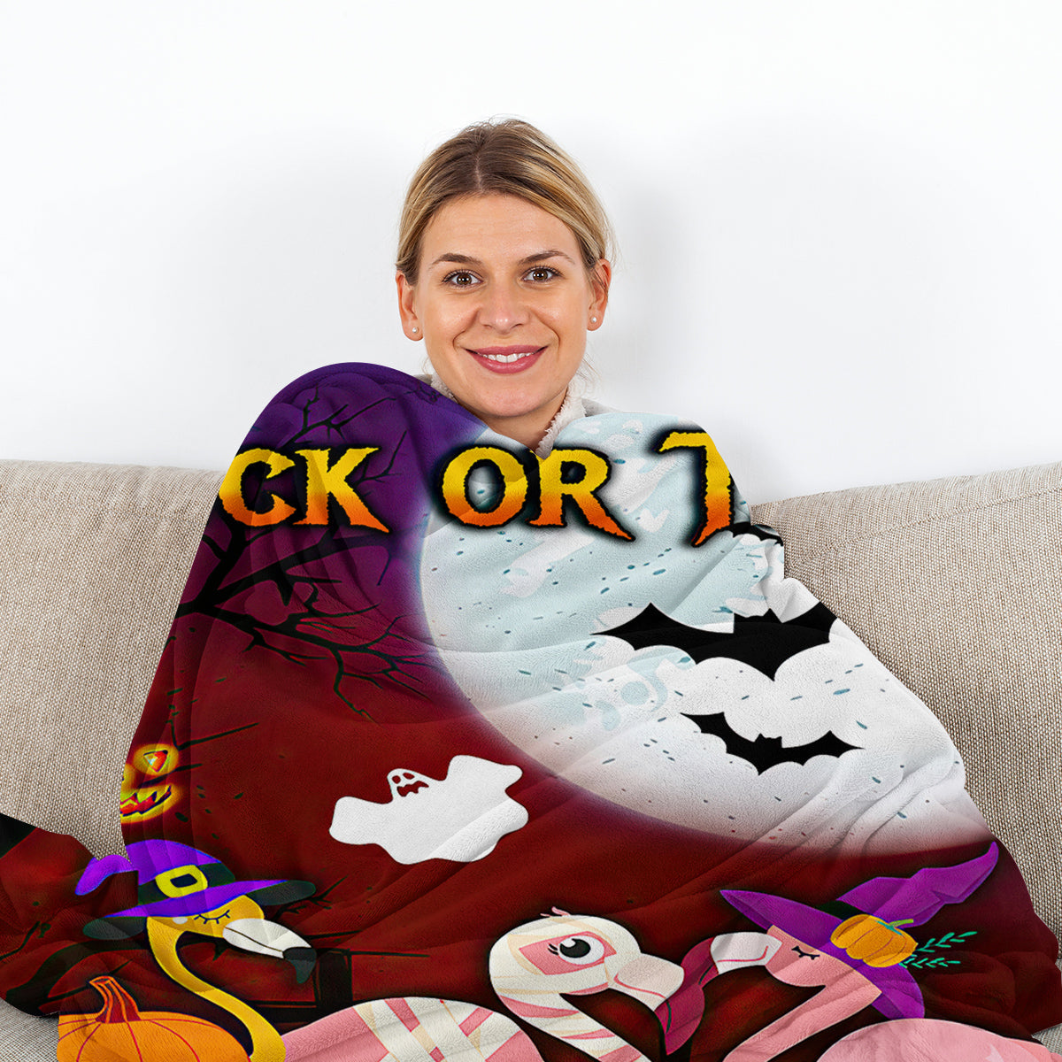 1pc Halloween-themed Pink Flamingo Print Flannel Blanket, Cozy And Warm For Home Use Bed, Sofa, Camping, And Multi-scenario Application Suitable For All Seasons