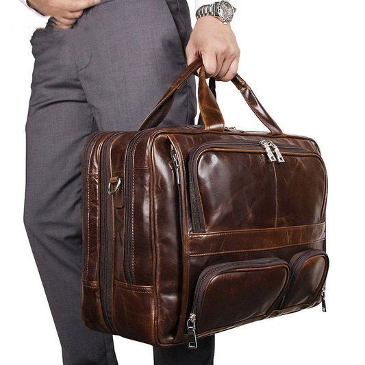 Men's Large Capacity Leather Handbag Computer Briefcase