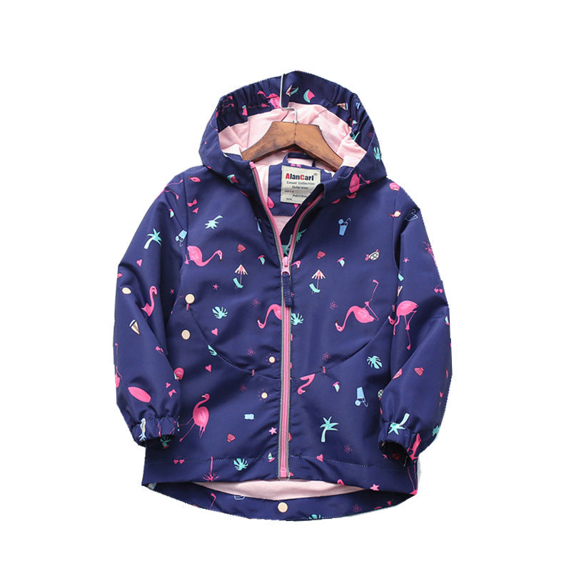 Flamingo Print Hooded Children's Jacket