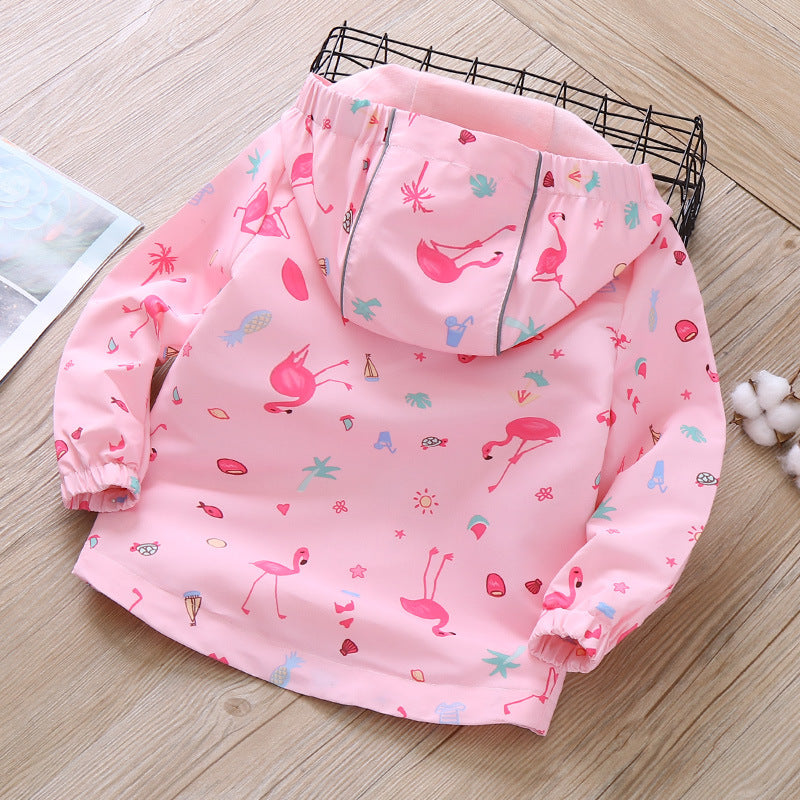 Flamingo Print Hooded Children's Jacket