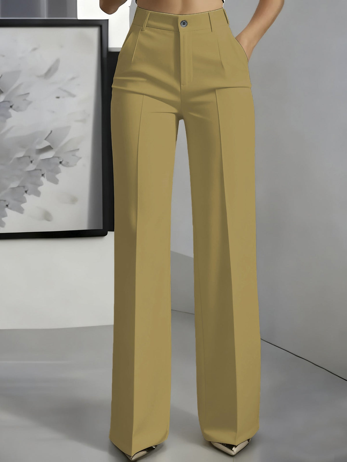 Women's White Minimalist Pants Made Of Polyester