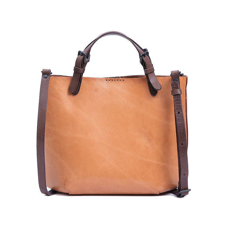 Vintage First-Layer Cowhide Mother & Child Handbag - Retro Dumpling-Style Leather Tote with Genuine Leather Lining (30x26x11cm)Vintage First-Layer Cowhide Mother & Child Handbag - Retro Dumpling-Style Leather Tote with Genuine Leather Lining (30x26x11cm)