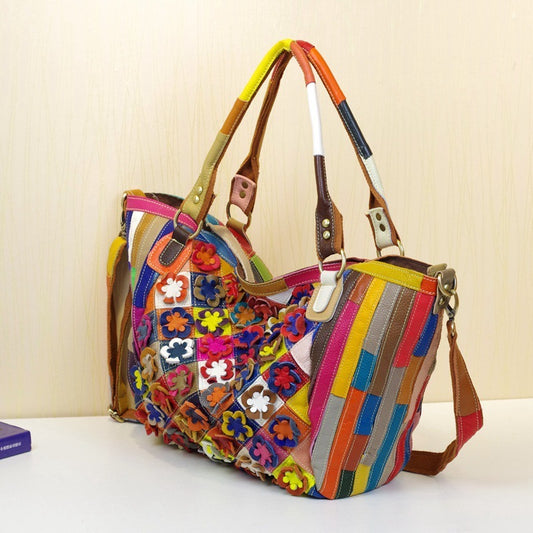 Vibrant Floral Leather Shoulder Bag – Bold Contrast &amp; Street Fashion