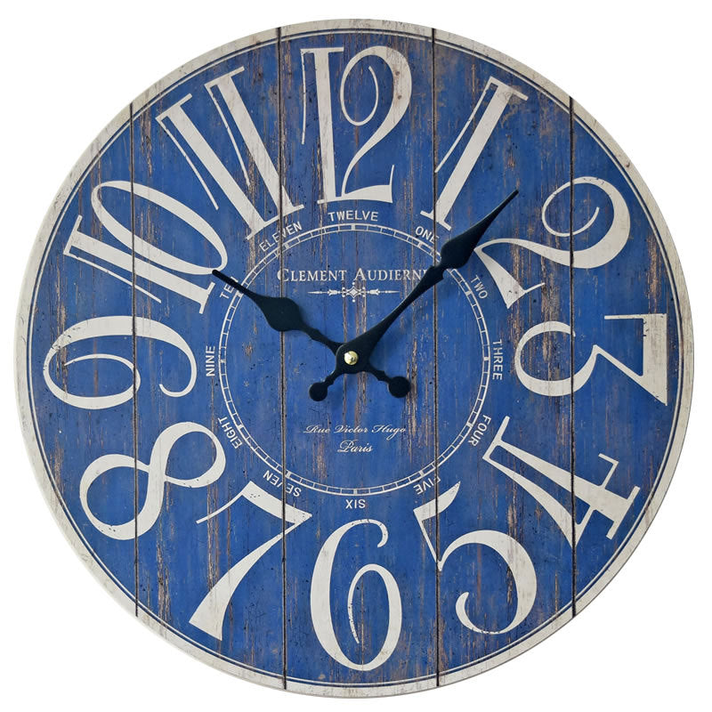 Blue Digital Wall Clock Creative Old Wooden Wall Sticker Clock