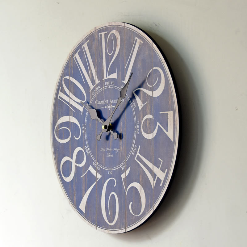 Blue Digital Wall Clock Creative Old Wooden Wall Sticker Clock