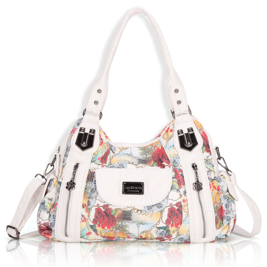 Women's PU Leather Printed Shoulder Bag - Fashion Dumpling Style Crossbody Messenger Purse (Soft Textured, Polyester Cotton Lined)