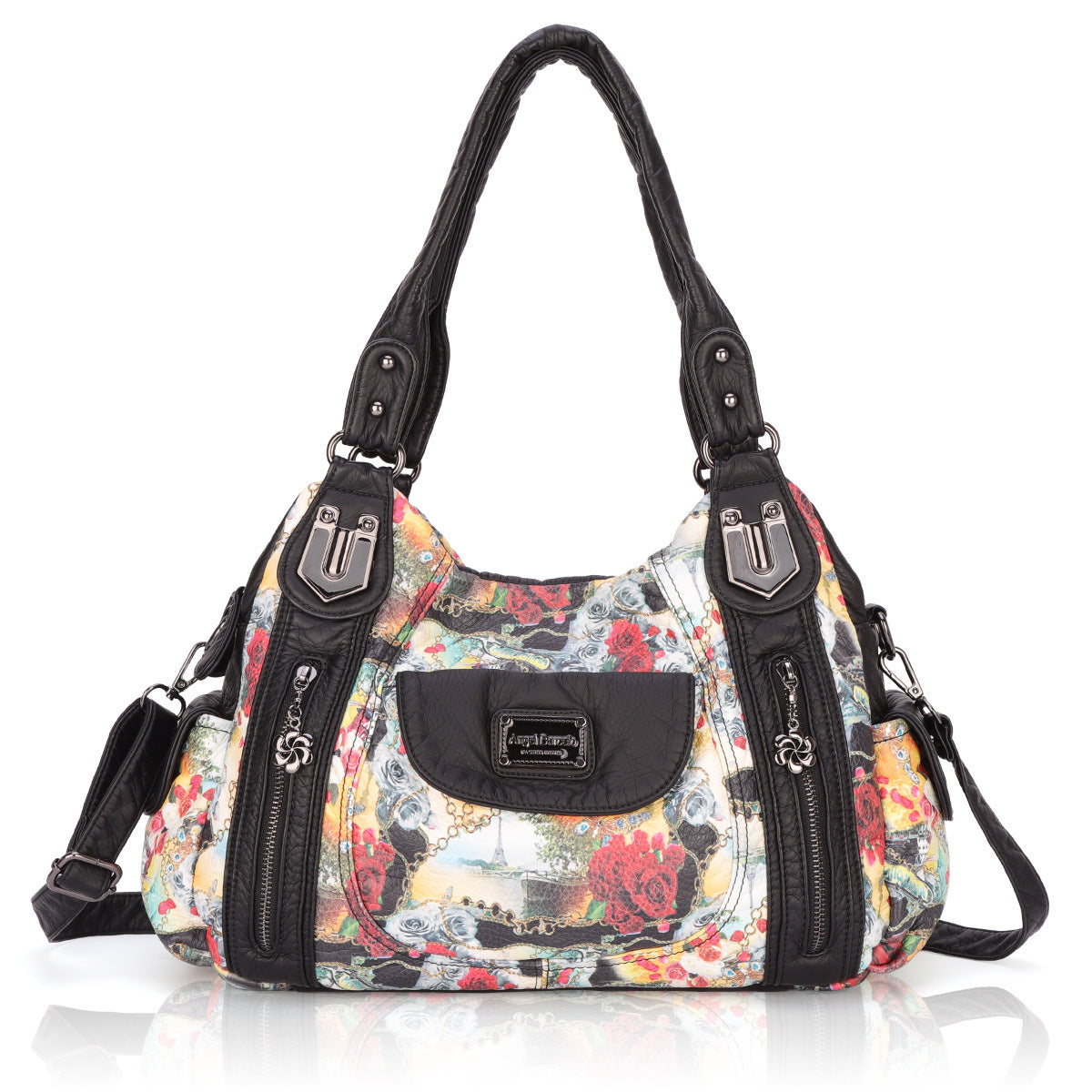 Women's PU Leather Printed Shoulder Bag - Fashion Dumpling Style Crossbody Messenger Purse (Soft Textured, Polyester Cotton Lined)