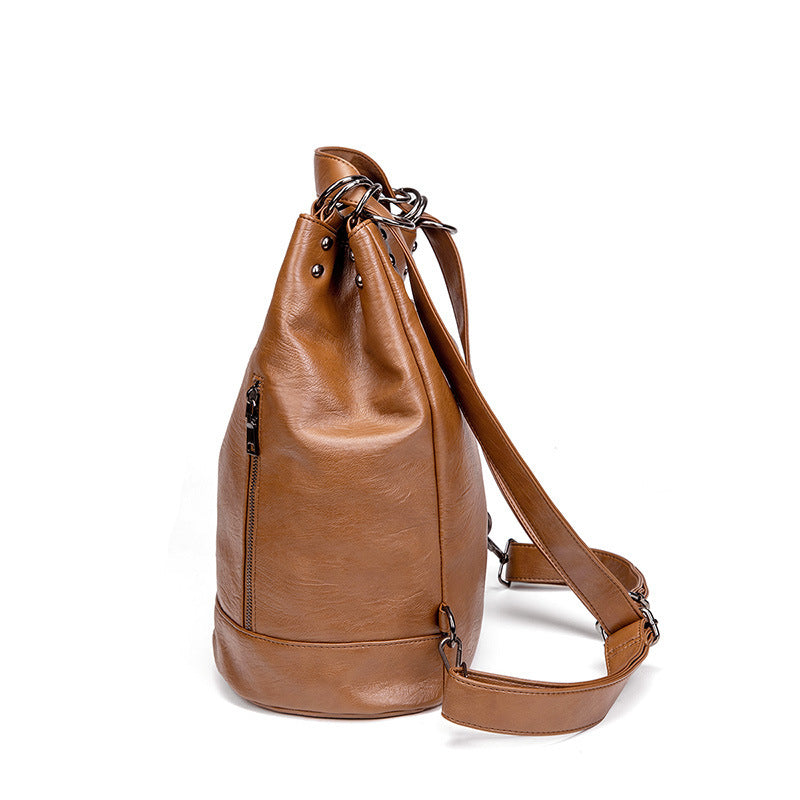 Large Capacity PU Leather Backpack for Women - Stylish Travel Laptop Backpack with Belt Decoration (Genuine Leather Lining)
