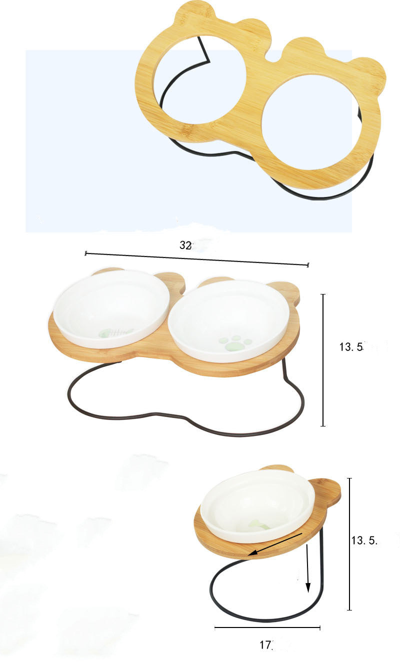 Slanted pet bowl with bamboo stand