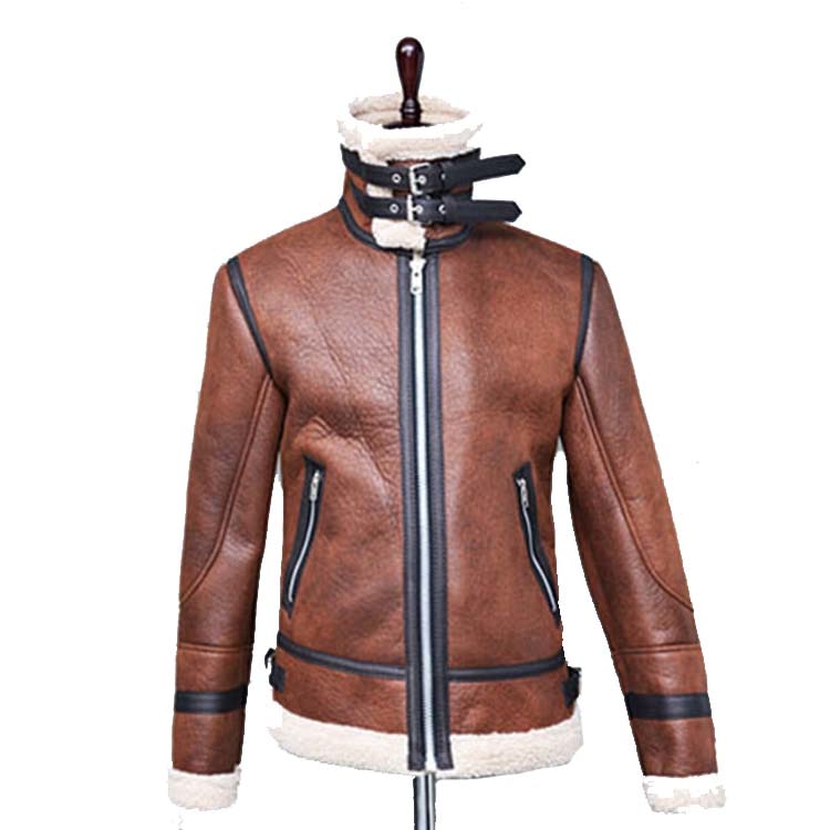 Vintage Motorcycle Leather Jacket with Shearling Lining