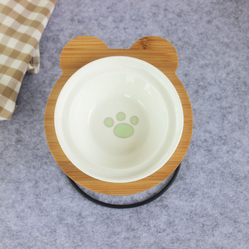 Slanted pet bowl with bamboo stand