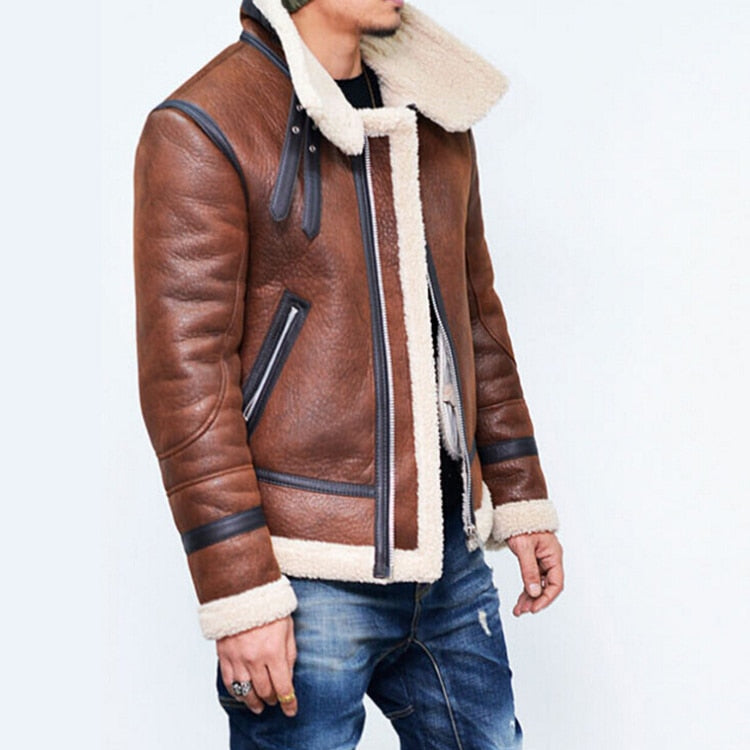 Vintage Motorcycle Leather Jacket with Shearling Lining