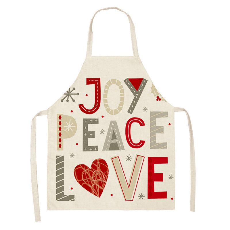 Christmas Deer Art Pattern Female Cleaning Home Cooking Kitchen Apron Chef Ear Cotton Linen
