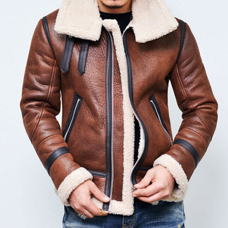Vintage Motorcycle Leather Jacket with Shearling Lining