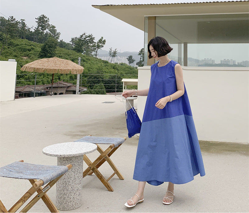 Sleeveless contrast color stitching dress women