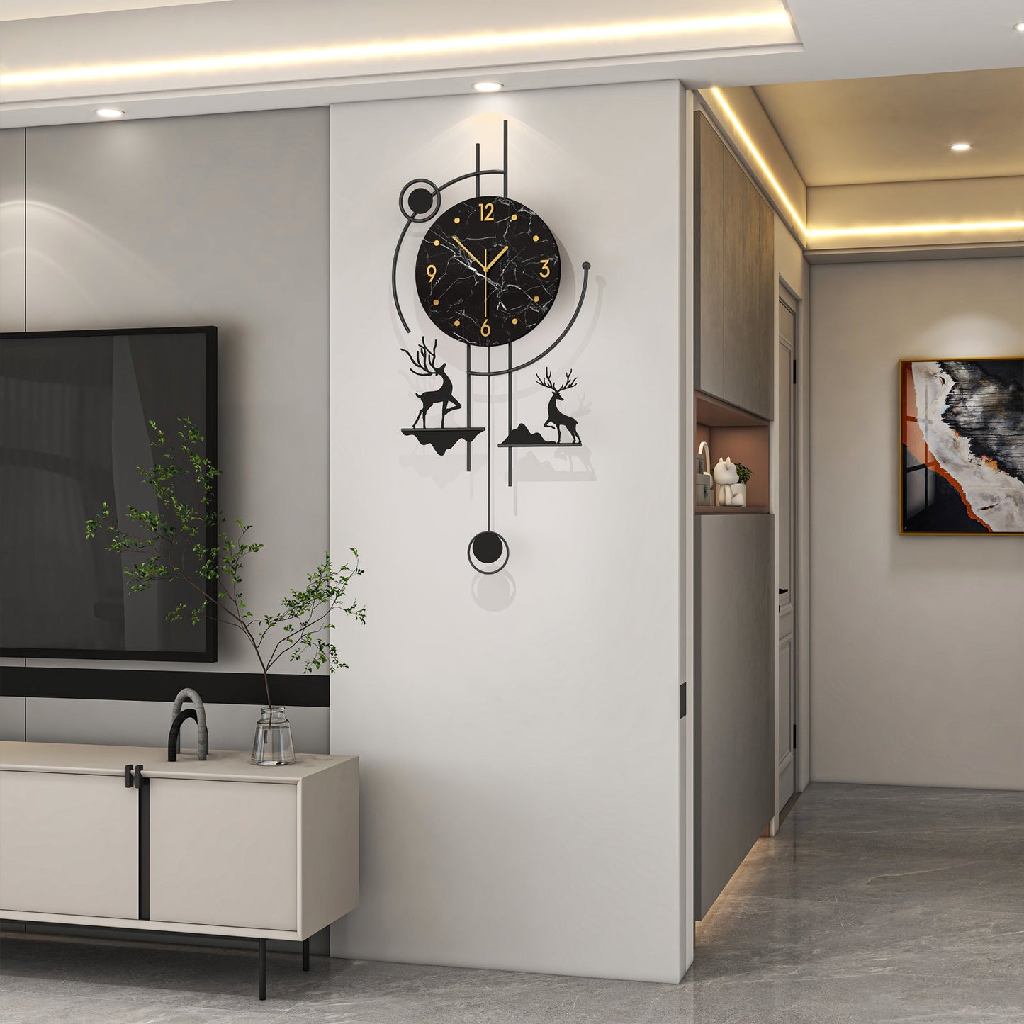 Modern Deer Wall Clock Metal Decorative Living Room Decor