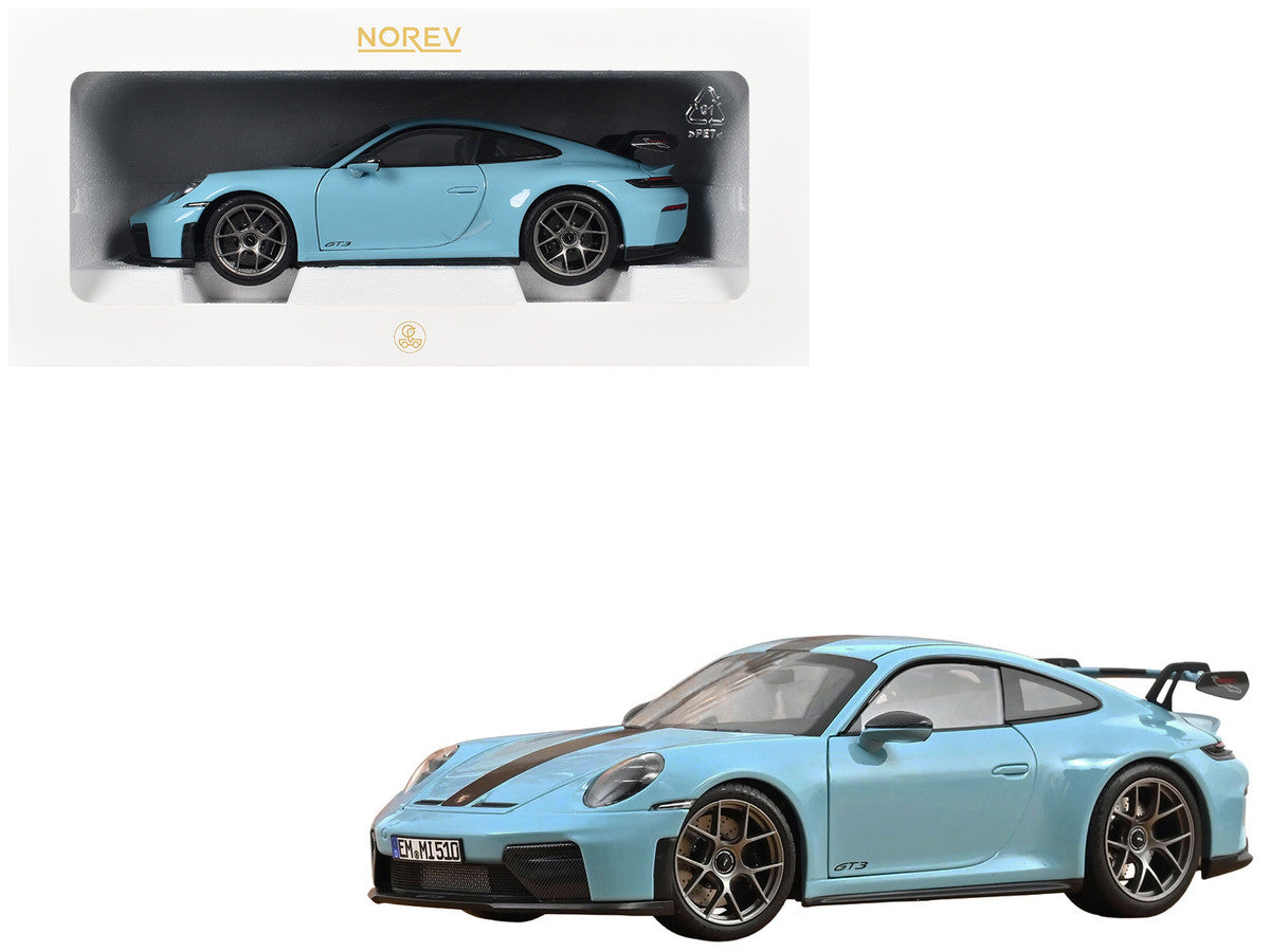2025 Porsche 911 GT3 with Weissach Pack Gulf Blue with Carbon Stripe 1/18 Diecast Model Car by Norev