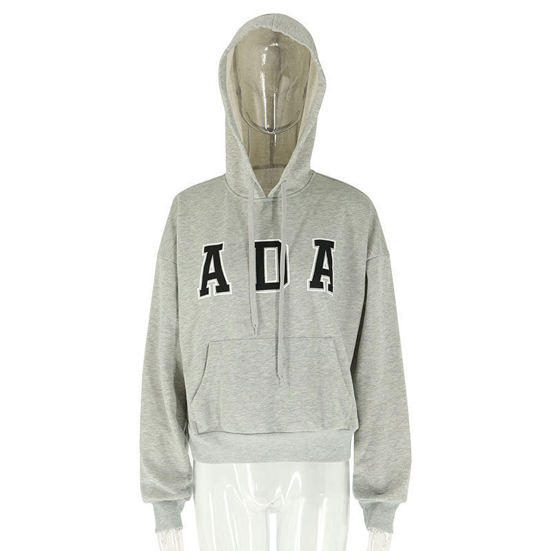 Casual And Versatile Letter Loose Hoodie With Fleece Lining For Women
