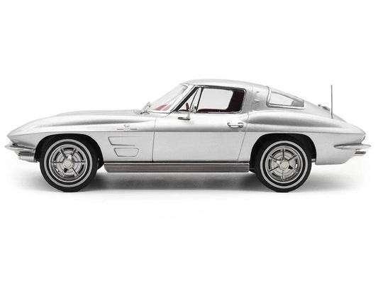 1963 Chevrolet Corvette Sting Ray Sebring Silver Metallic with Red Interior 1/18 Diecast Model Car by Norev