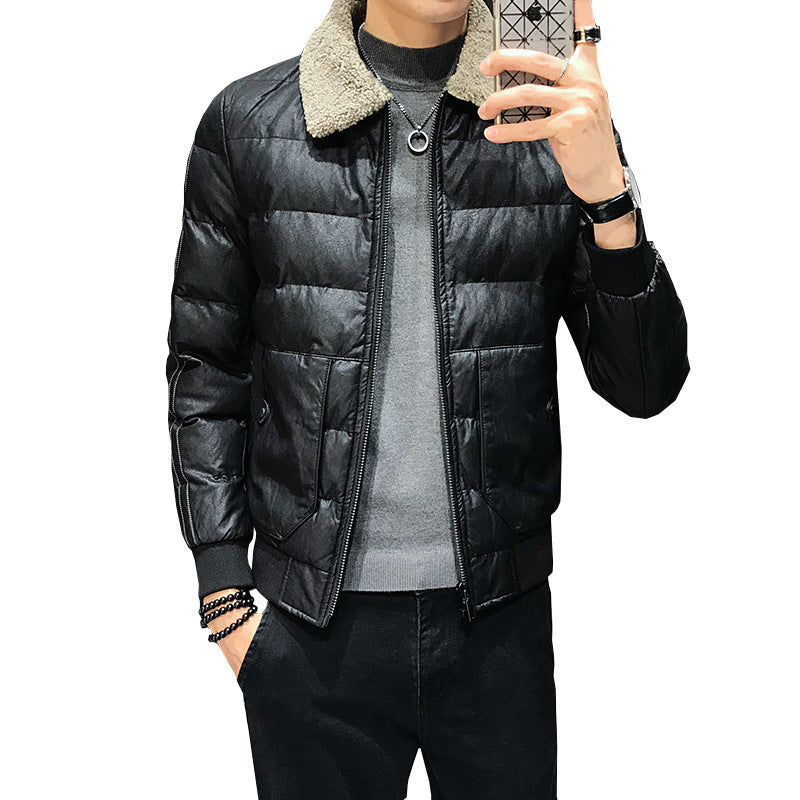 2019 Winter Men's Fashion Slim Lamb Wool Collar Jacket