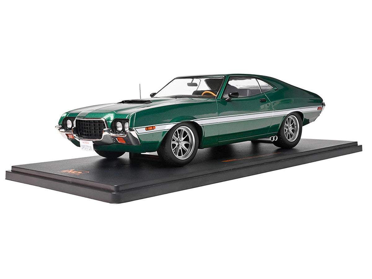 1972 Ford Gran Torino Sport 2-Door Green Metallic with White Stripes 1/18 Diecast Model Car by IXO Models