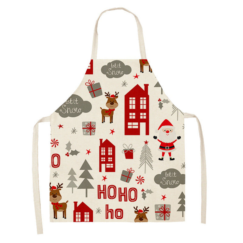 Christmas Deer Art Pattern Female Cleaning Home Cooking Kitchen Apron Chef Ear Cotton Linen