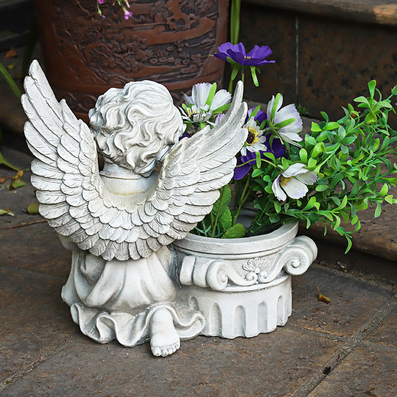Garden Decoration Angel Flower Cylinder Sculpture