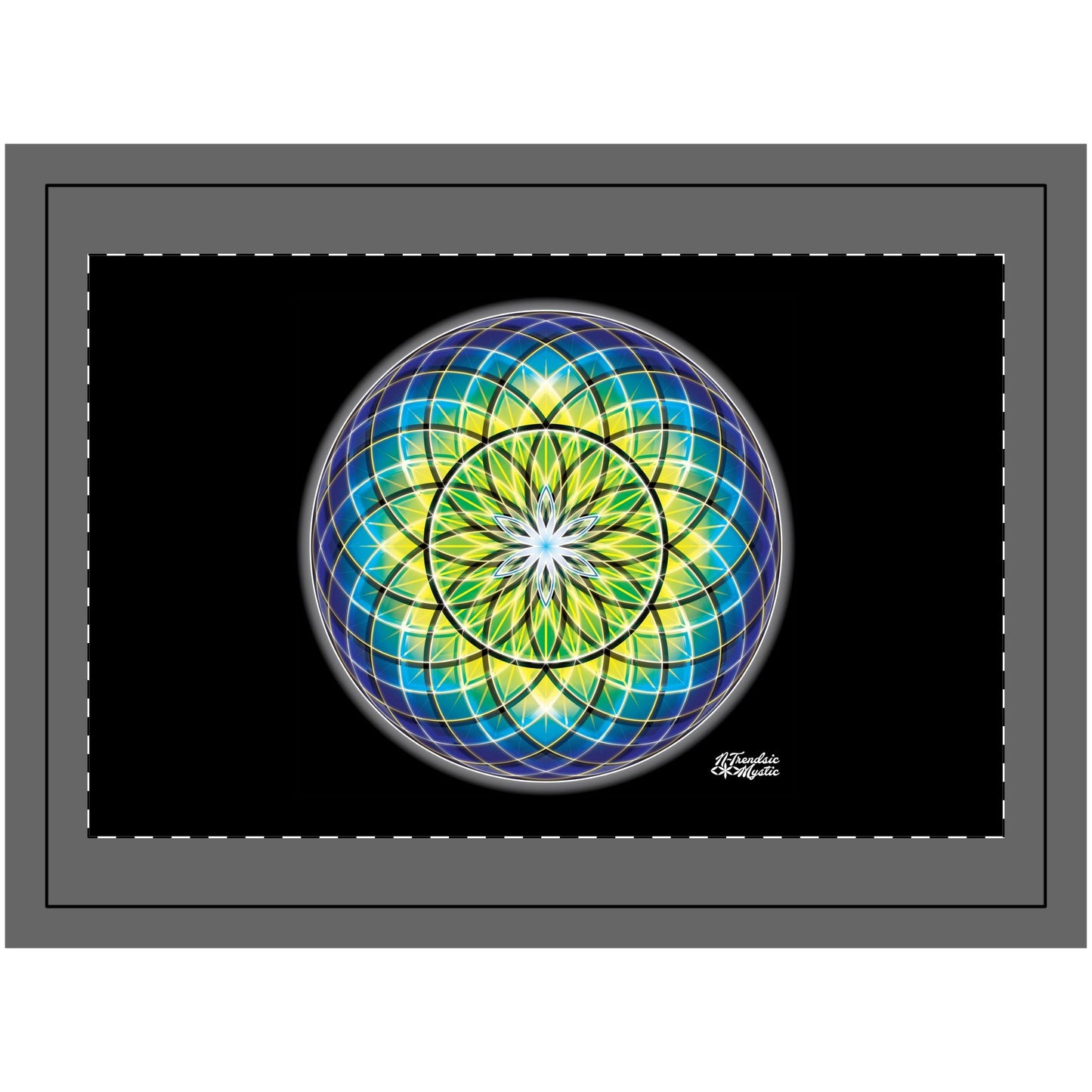 Golden Green Orb – Sacred Geometry - Wood Framed Mandala - Wall Tapestry - Home Decor - Perfect Gift