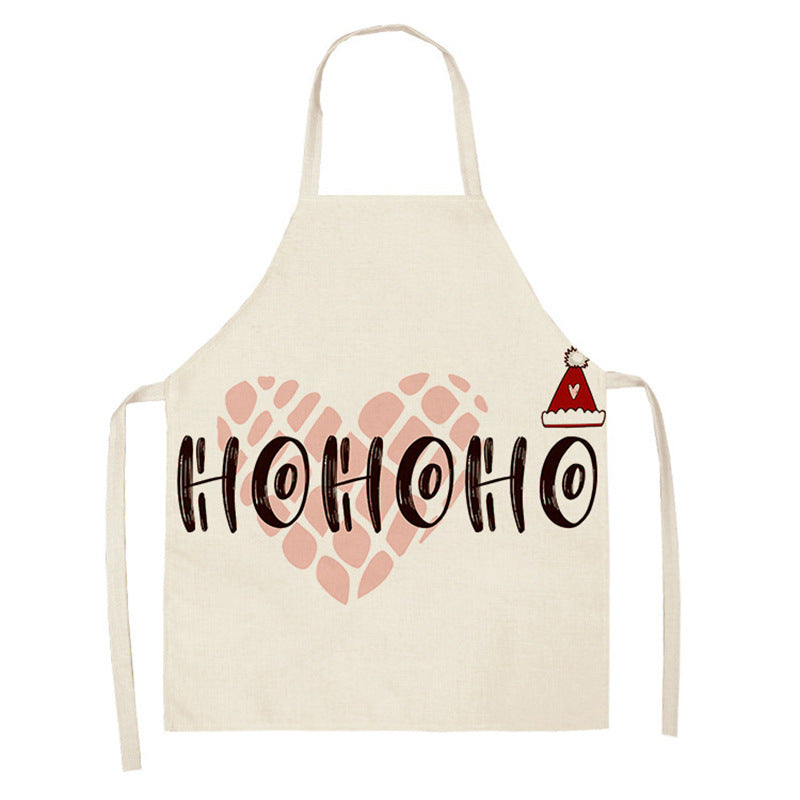 Christmas Deer Art Pattern Female Cleaning Home Cooking Kitchen Apron Chef Ear Cotton Linen