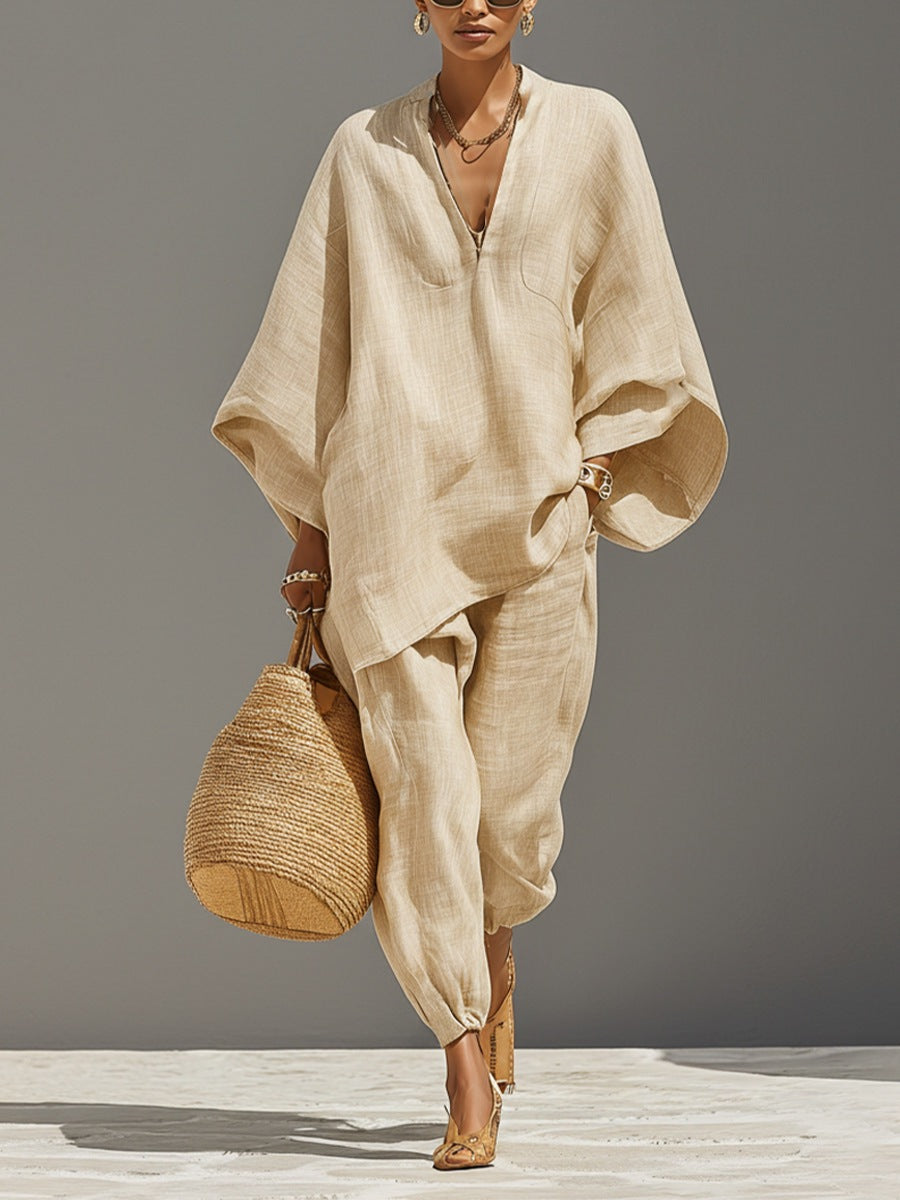 Women's Casual Loose Solid Color Shirt Set