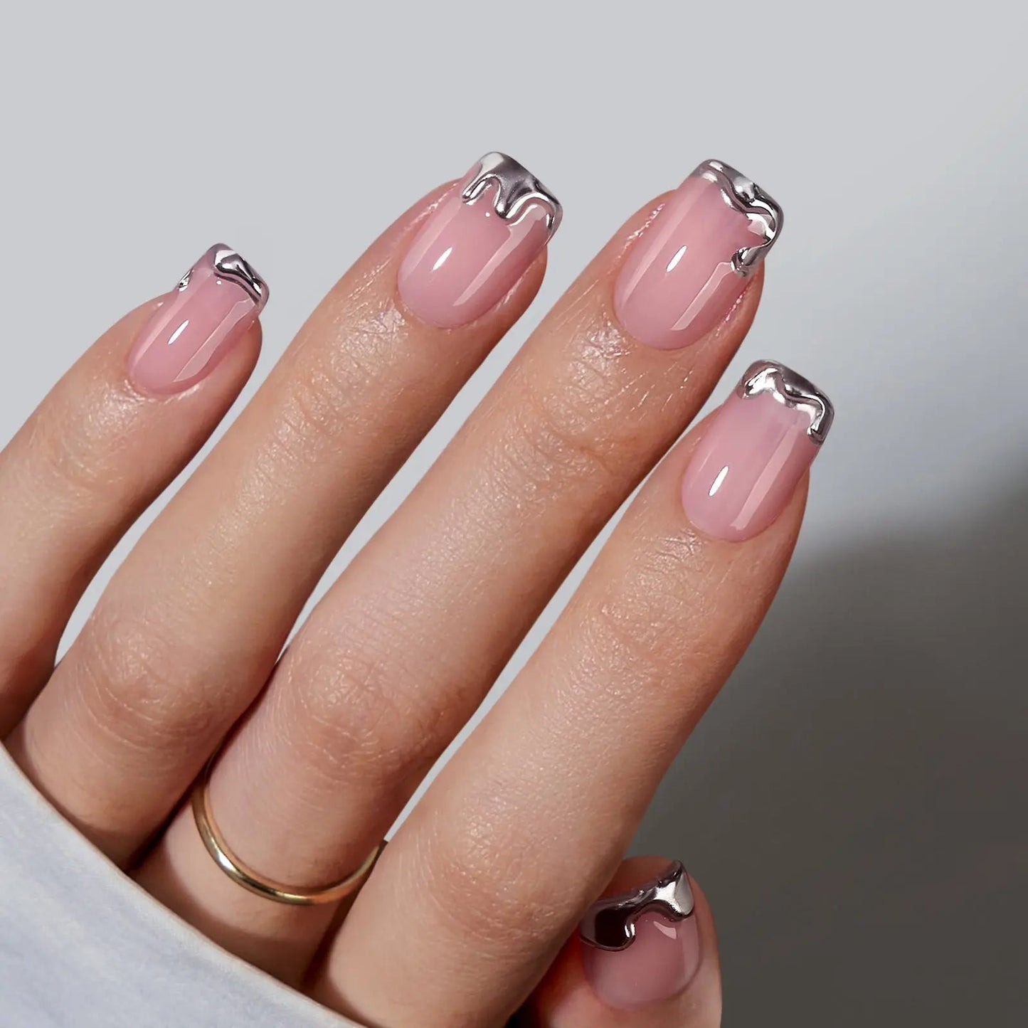 Chrome Edge Square Nails - Press On Nails | Long Lasting & Reusable