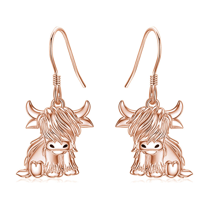 Highland Cow Earrings for Women 925 Sterling Silver Cow Dangle Drop Earrings