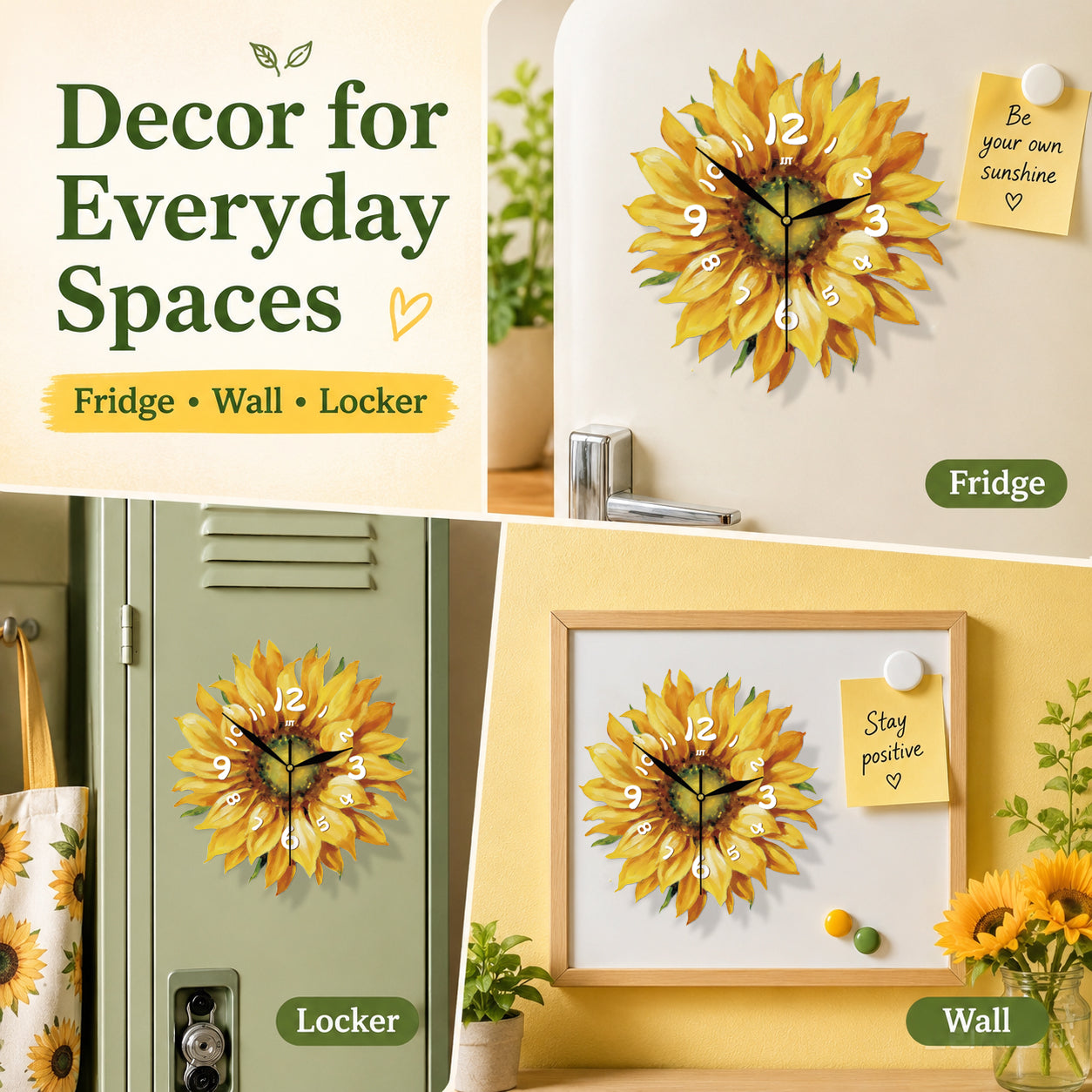 Sunflower Magnetic Fridge Clock Acrylic Decorative Kitchen Decor