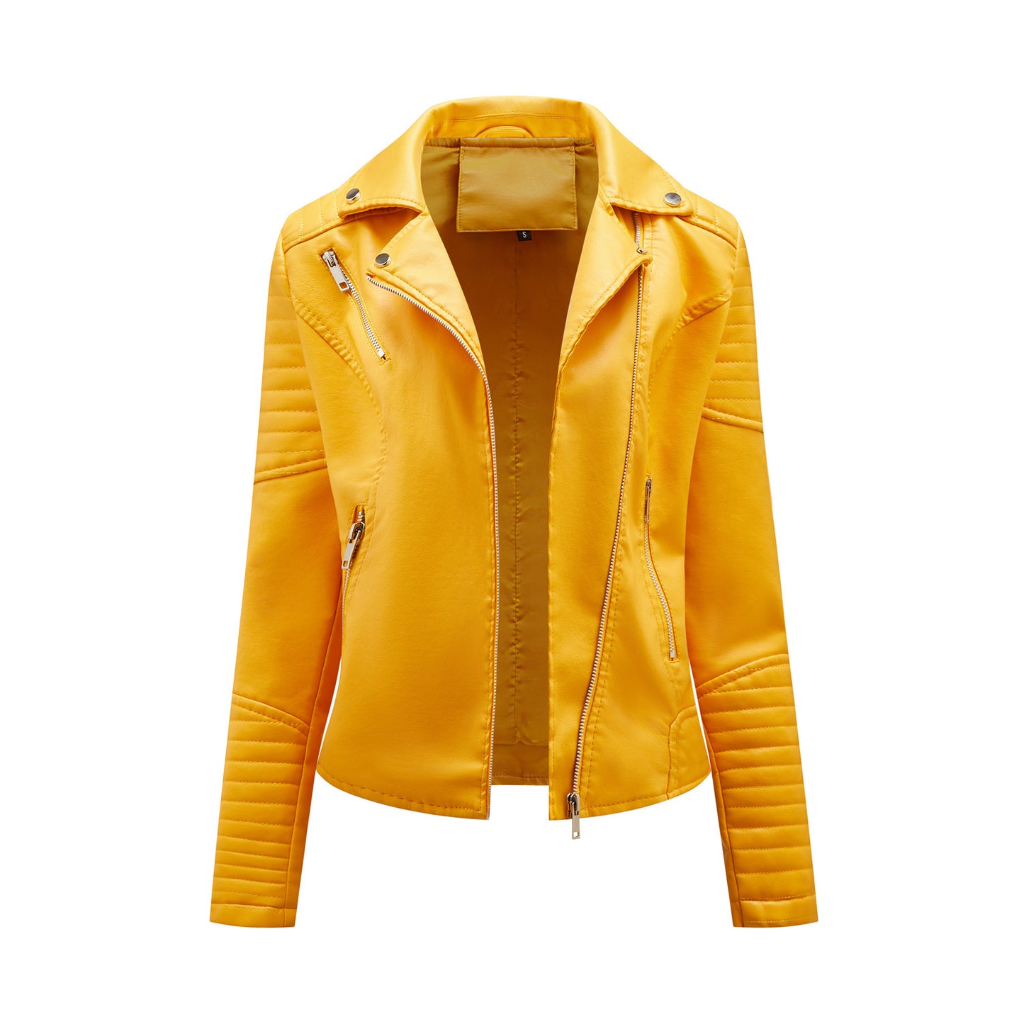 Short Leather Jacket Women's Lapel Motorcycle Oblique Zipper Jacket