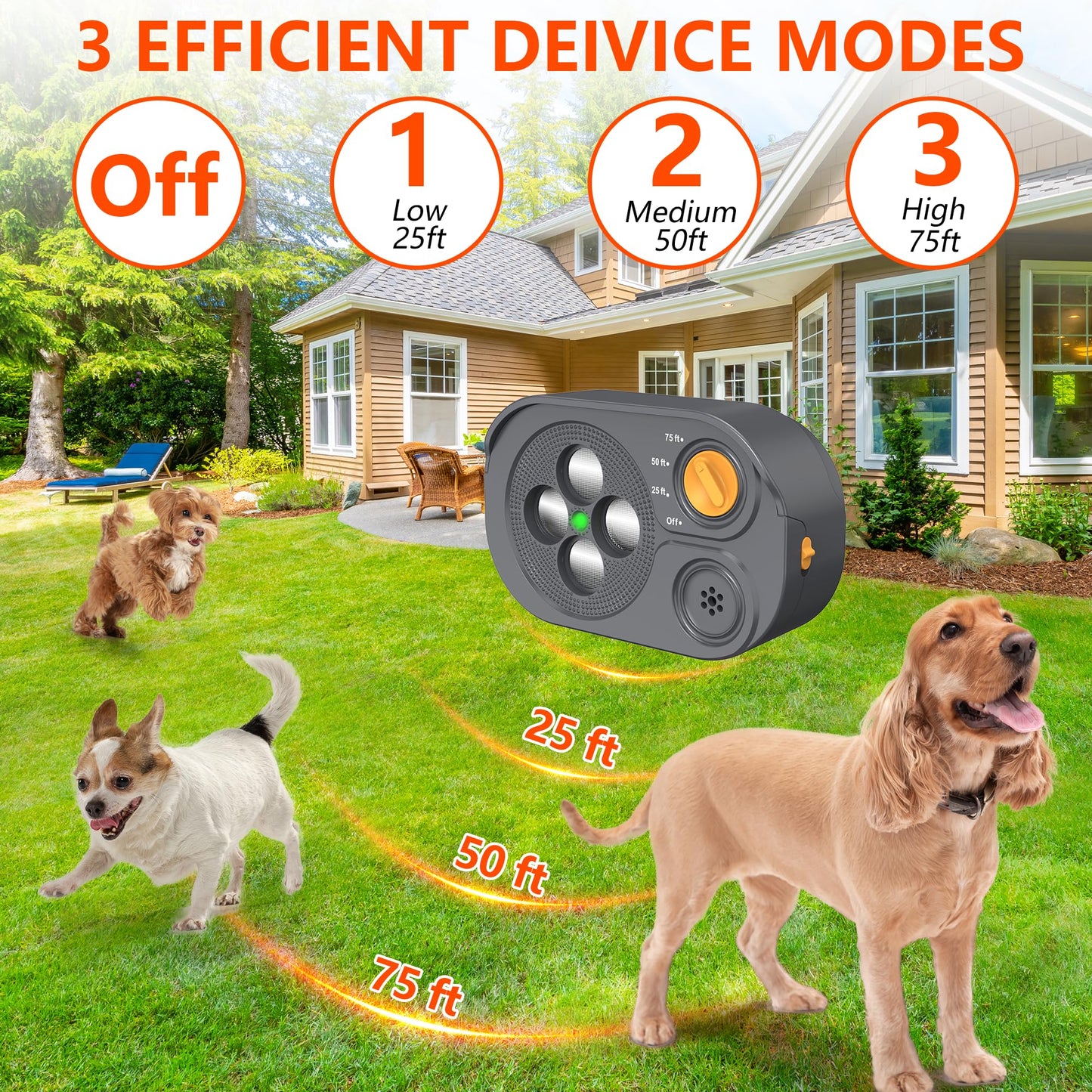 Anti Barking Device For Dogs, Bark Box Rechargeable Dog Bark Deterrent With Variable Ultra Frequency 6 Modes IP65 Waterproof Dog Silencer Stop Neighbors  Dogs From Barking Up To 75ft