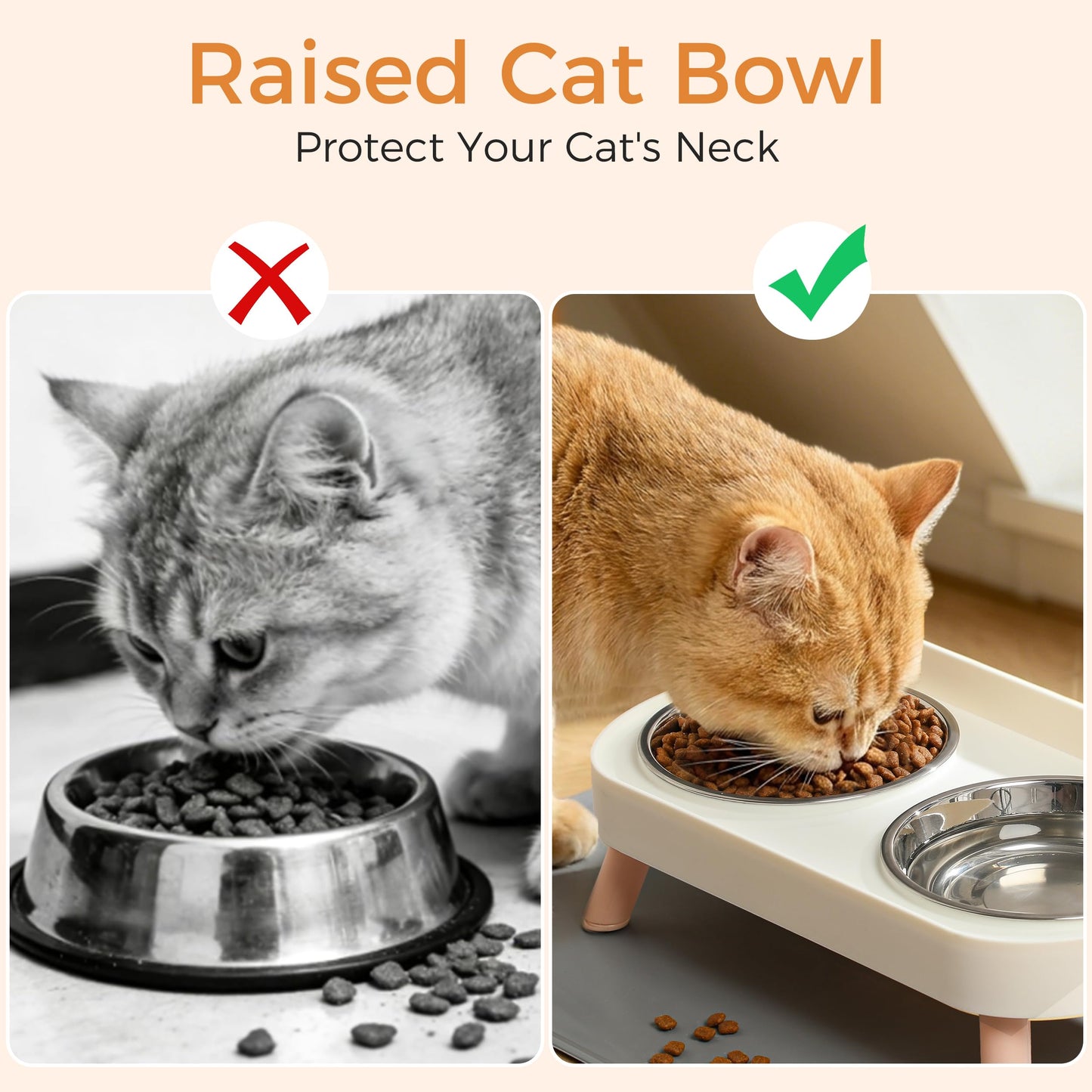 Elevated Cat Bowls Set - Raised Cat Food And Water Bowl Set With Non Slip Stand - Pet Feeding Station With 2 Stainless Steel Bowls
