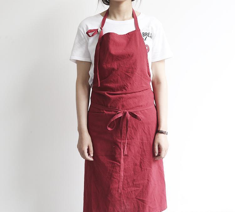 Solid Color Kitchen Apron Japanese Style Korean Style Sleeveless Multi-color Cotton And Linen