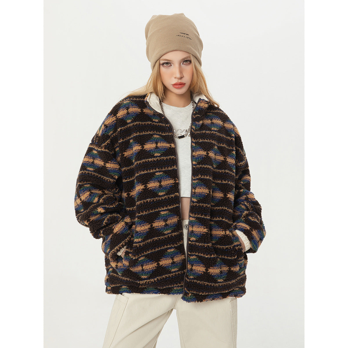 Retro Double-sided Wear Loose Couple Winter Cotton Dress Same Lamb Wool Coat