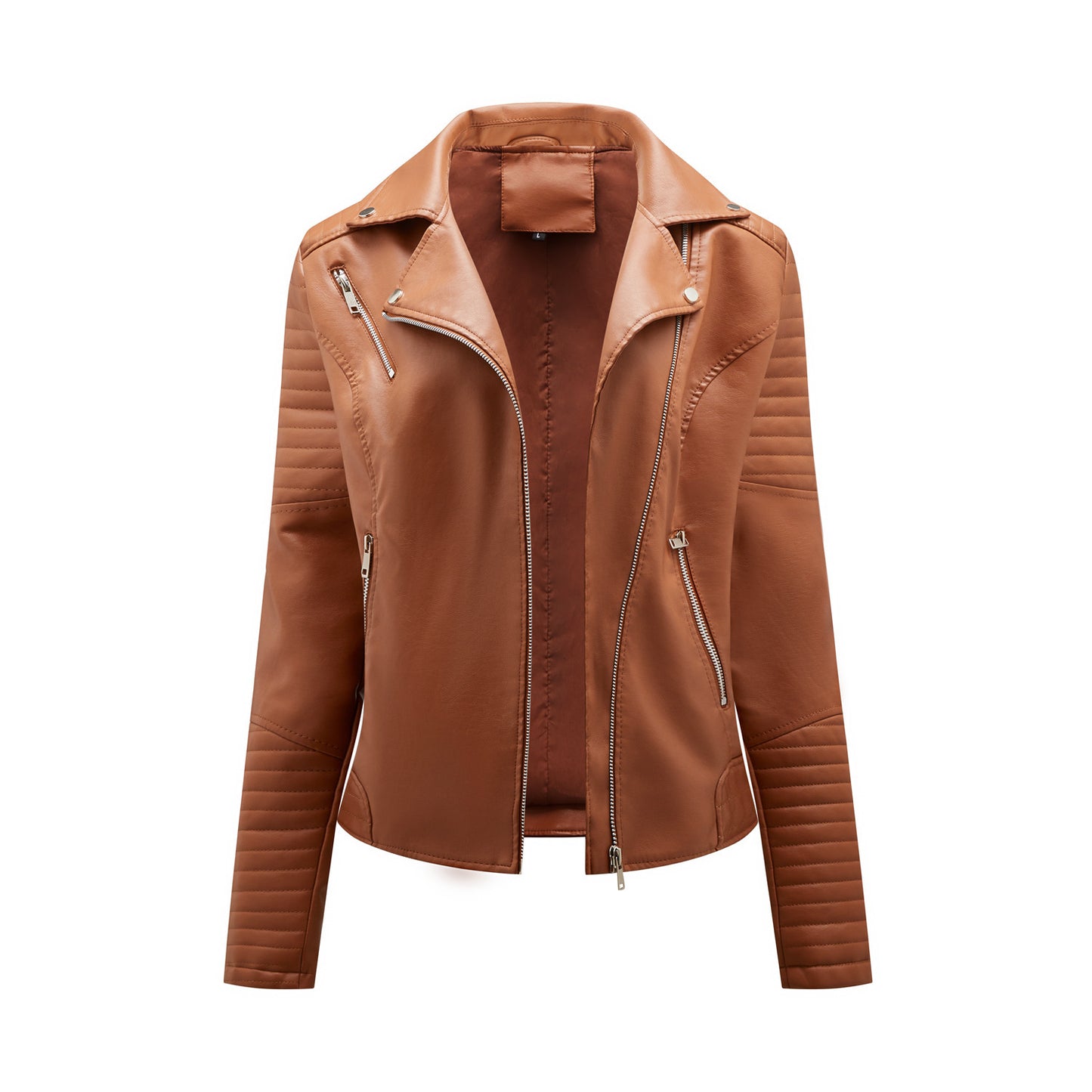 Short Leather Jacket Women's Lapel Motorcycle Oblique Zipper Jacket