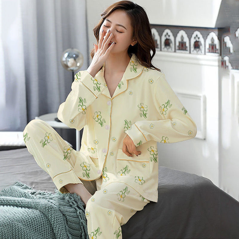Elegant Women's Autumn And Winter Cotton-like Long Pajamas Two-piece Set