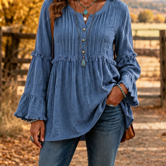 Lace-trimmed Loose-fit Shirt With Tassel Patchwork Top
