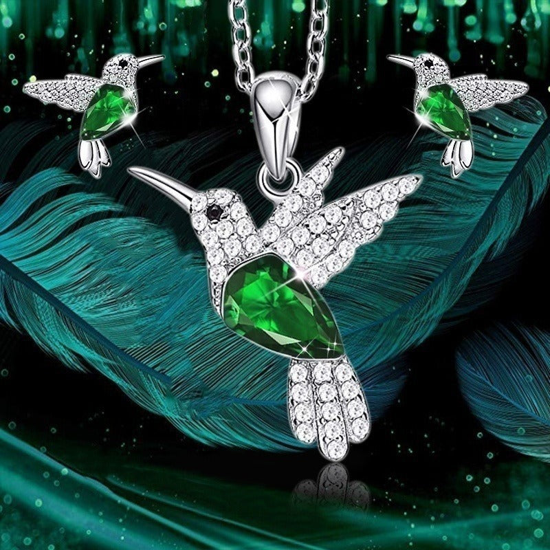 Hummingbird Jewelry Set Silver Plated Chain Necklace Stud