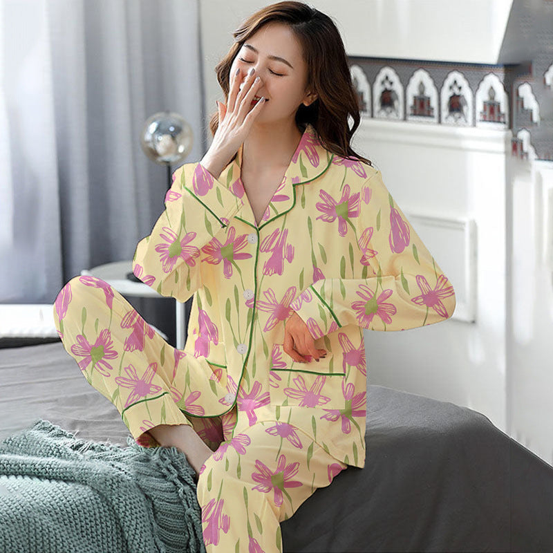 Elegant Women's Autumn And Winter Cotton-like Long Pajamas Two-piece Set