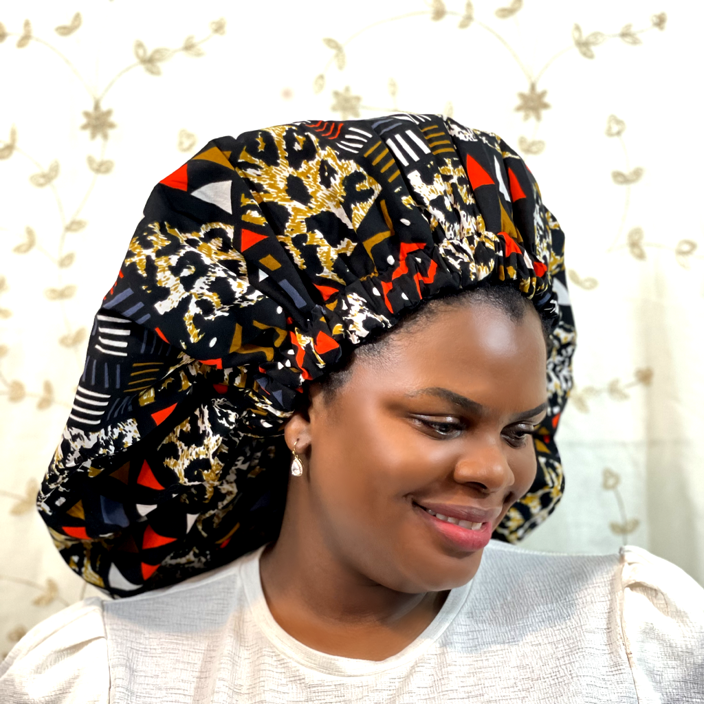 2XL Kente Silk Lined African Print Bonnet